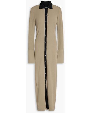 Autumn Cashmere Two-Tone Ribbed-Knit Midi Shirt Dress - Natural