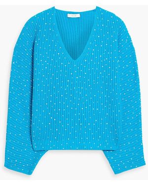 The Sei Crystal-Embellished Ribbed Cotton Sweater - Blue