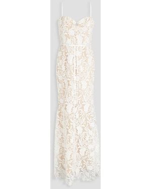 Marchesa Satin-trimmed Guipure Lace And Tulle Gown - White