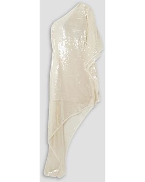 Stella McCartney One-Shoulder Asymmetric Sequined Mesh Dress - White