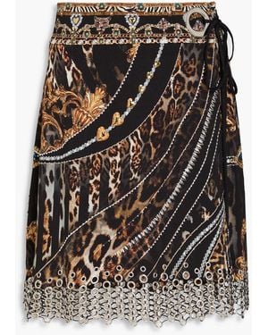 CAMILLA Embellished Printed Stretch-crepe Mini Wrap Skirt - Black