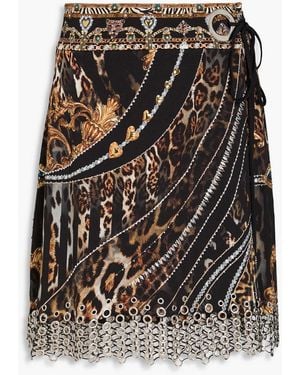 CAMILLA Embellished Printed Stretch-crepe Mini Wrap Skirt - Black