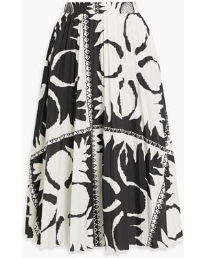 RED Valentino Pleated Printed Twill Midi Skirt - White