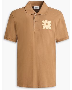 Sandro Floral-Appliquéd Cotton-Piqué Polo Shirt - Brown