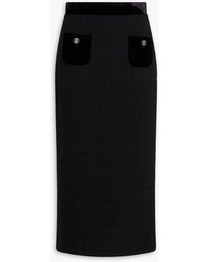 Sandro Velvet-Trimmed Tweed Midi Pencil Skirt - Black