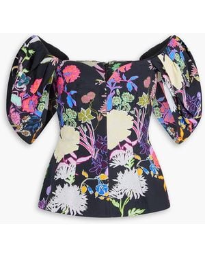 Borgo De Nor Briony Off-the-shoulder Floral-print Taffeta Top - Blue