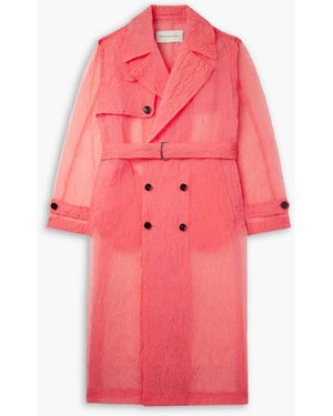 Dries Van Noten Double-Breasted Crinkled-Organza Trench Coat - Pink