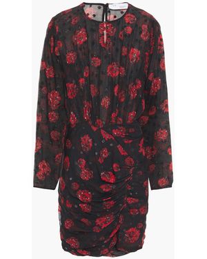 IRO Adelino Ruched Floral-Print Fil Coupé Chiffon Mini Dress - Red