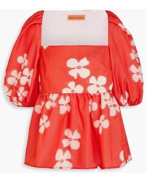 Stine Goya Kinsley Floral-Jacquard Peplum Top - Red