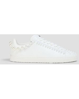 Stuart Weitzman Aci Faux Pearl-Embellished Leather Sneakers - White