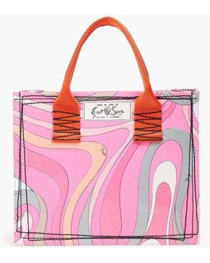 PUCCI Leather-Trimmed Printed Twill Tote - Pink