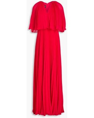 Zac Posen Cape-effect Pleated Chiffon Gown - Red