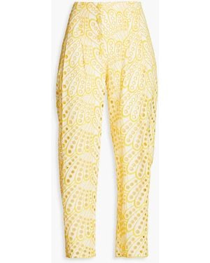 Charo Ruiz Simone Cropped Broderie Anglaise Cotton-blend Tapered Pants - Yellow
