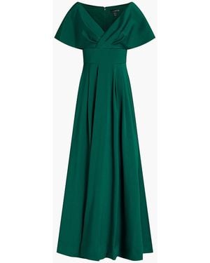 Aidan Mattox Wrap-effect Pleated Stretch-twill Gown - Green