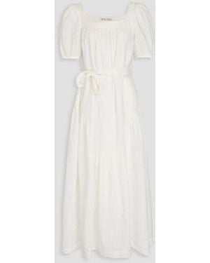 Saloni Yashi Tiered Linen Maxi Dress - White