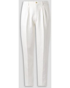 Boglioli Straight-Leg Pleated Herringbone Cotton And Linen-Blend Suit Pants - White
