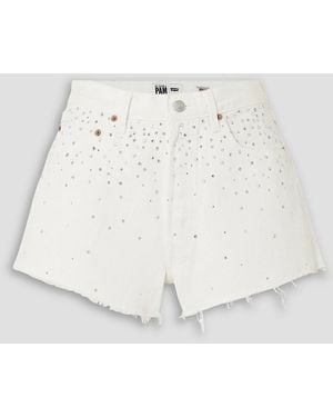 RE/DONE Pamela Anderson Crystal-Embellished Denim Shorts - White