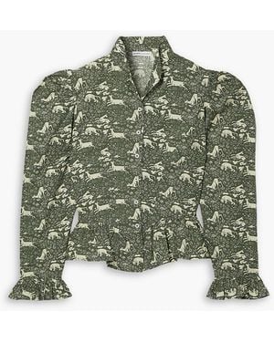 BATSHEVA Laura Ashley Grace Ruffled Cotton-poplin Blouse - Green