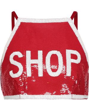 Moschino Cropped Sequined Crepe Top - Red