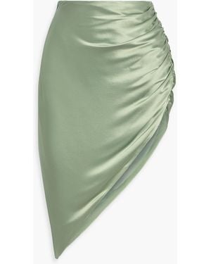 Michelle Mason Asymmetric Ruched Silk-Satin Skirt - Green