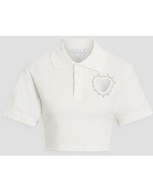 Area Cropped Embellished Cotton-Piqué Polo Shirt - White