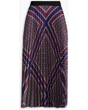Sandro Pleated Printed Satin-twill Midi Skirt - Purple
