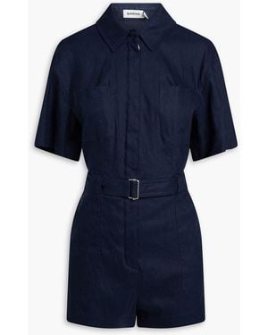 Jonathan Simkhai Aspen Belted Linen-Blend Playsuit - Blue