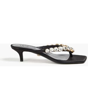 Versace Crystal-Embellished Satin Sandals - Black
