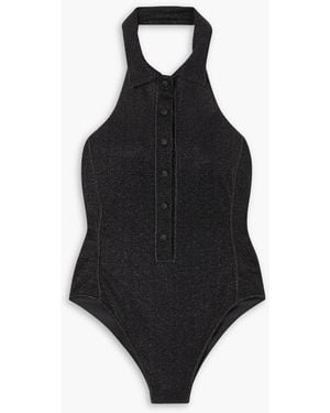 Oséree Lumière Halterneck Metallic Stretch-knit Bodysuit - Black