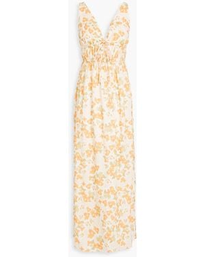 Peony Vacation maxikleid aus einer biobaumwoll-ecoveroTM-mischung mit blumenprint und raffungen - Mettallic