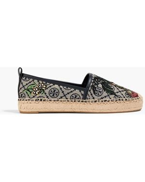 Tory Burch Embroidered Jacquard Espadrilles - Black
