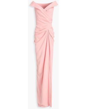 Rhea Costa Athena Off-The-Shoulder Draped Crepe Gown - Pink