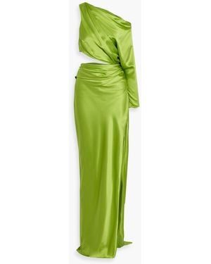 The Sei One-Sleeve Cutout Silk-Satin Gown - Green