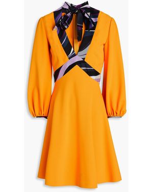 Emilio Pucci Pussy-bow Silk-trimmed Stretch-crepe Mini Dress - Orange