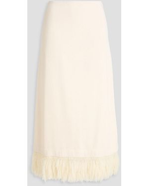 By Malene Birger Palomie Faux Feather-trimmed Satin-crepe Midi Skirt - Natural