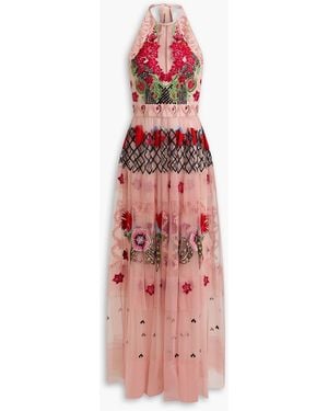 Temperley London Remi Embellished Tulle Halterneck Maxi Dress - Red