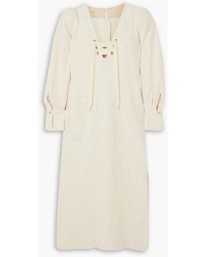 Anna Mason Camille Lace-up Cotton-terry Midi Dress - Natural