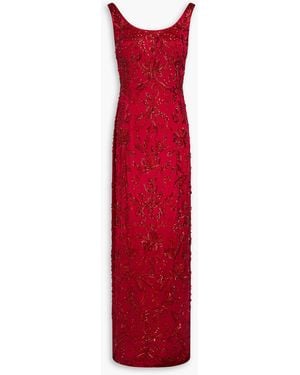 Jenny Packham Roxanne Embellished Satin-Crepe Gown - Red