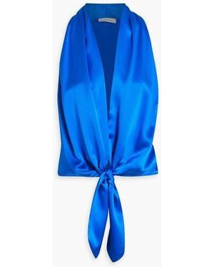 The Sei Tie-Front Silk-Satin Top - Blue
