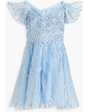 Zuhair Murad Off-the-shoulder Embellished Tulle Mini Dress - Blue