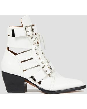 Chloé Rylee Cutout Glossed-leather Ankle Boots - White