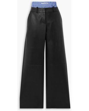 Halfboy Cotton And Leather Wide-leg Pants - Black
