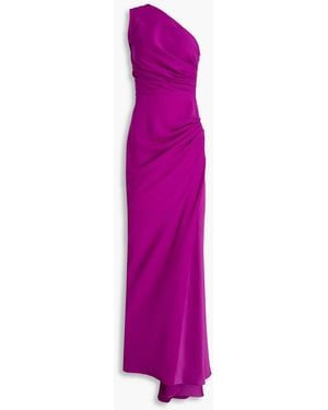 Rhea Costa One-shoulder Pleated Cady Gown - Purple