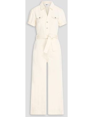 PAIGE Anessa Cropped Belted Denim Jumpsuit - Natural