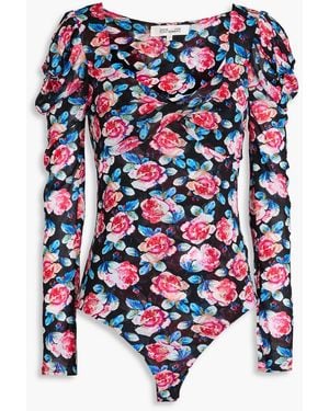 Diane von Furstenberg Erik Twist-front Floral-print Mesh Bodysuit - Blue