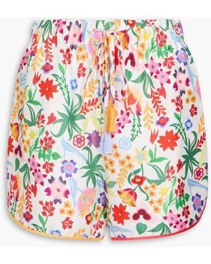 Saloni Floral-Print Satin-Twill Shorts - White