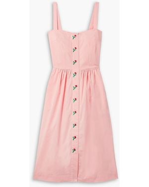 HVN Laura Embroidered Cotton-blend Poplin Midi Dress - Pink