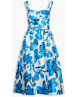 Rebecca Vallance Sapphira Belted Floral-Print Twill Midi Dress - Blue