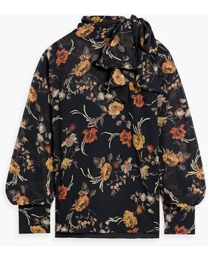 Mikael Aghal Floral-print Chiffon Blouse - Black