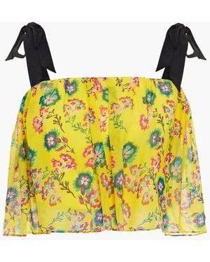 Saloni Jemi Cropped Floral-print Silk-georgette Top - Yellow